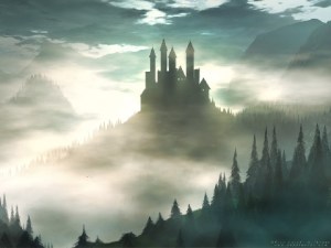 grey castle with turrets